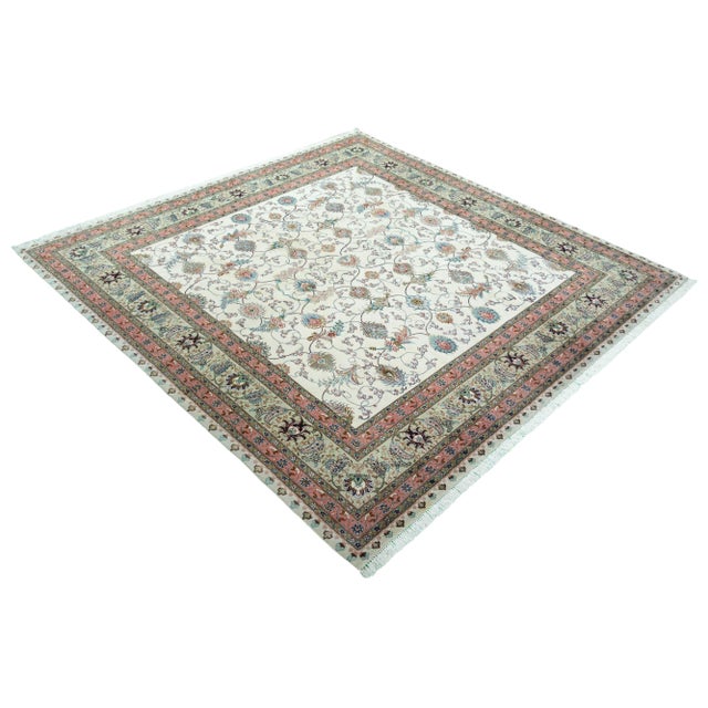 Mid-Century Modern Hand-Knotted Tabriz 50 Raj Rug with Silk Content For Sale - Image 3 of 11