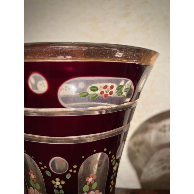 Antique Bohemian Amber Glass Goblets with Hand-Painted Floral Decoration, Set of 2 For Sale - Image 4 of 10