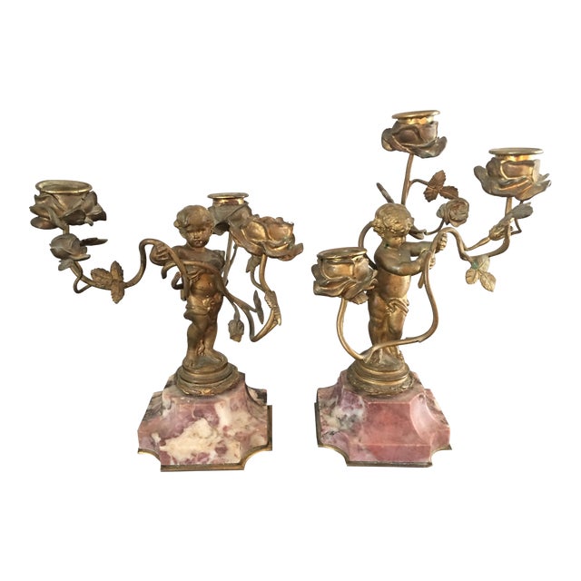 Antique Gilt Bronze Marble Putti Cherub Candle Holders a Pair Chairish