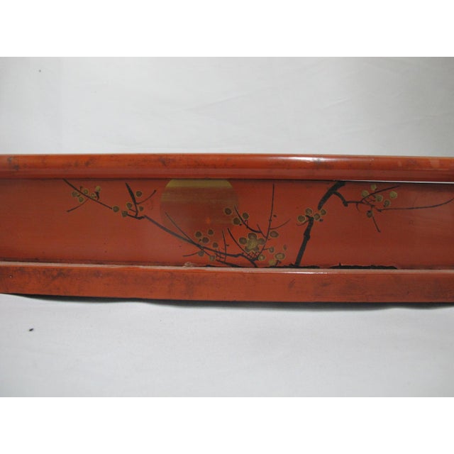 Wood Japanese Lacquer Display Rack With Painted Gilt Chrysanthemum Full Moon Design For Sale - Image 7 of 10