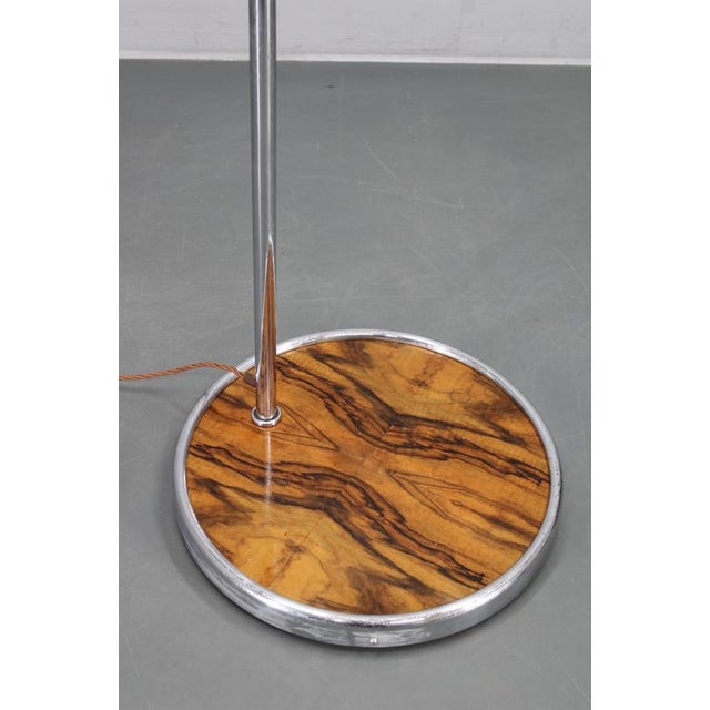 Art Deco Chrome Floor Lamp with Milk Glass Globe and Walnut Base, Former Czechoslovakia, 1930s For Sale - Image 3 of 13