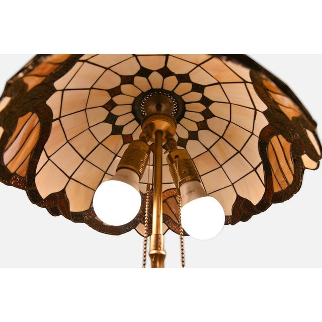 Tiffany Style Table Lamp in Brass and Art Glass, 1950s For Sale - Image 6 of 11