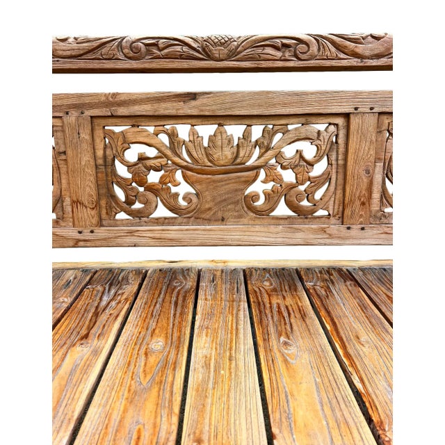Early 21st Century Outdoor Vintage Teak Carved Java Boho Twin Daybed For Sale - Image 5 of 7