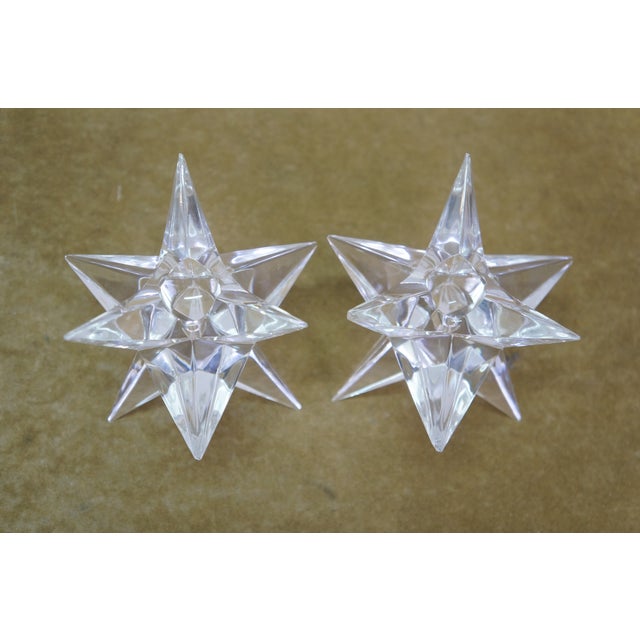 Late 20th Century 2 Mid Century Rosenthal 9 Point Crystal Taper Candlesticks Candle Holders 4" For Sale - Image 5 of 13