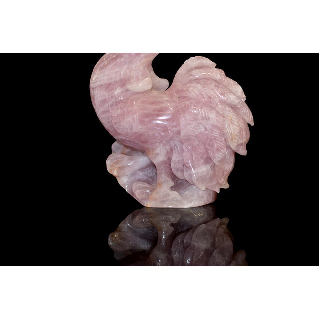 Pink Rooster Natural Rose Quartz Gemstone Chicken Sculpture Large 8.5" For Sale - Image 4 of 10