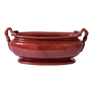 Red Ceramic Planter Bowl, 1950s For Sale