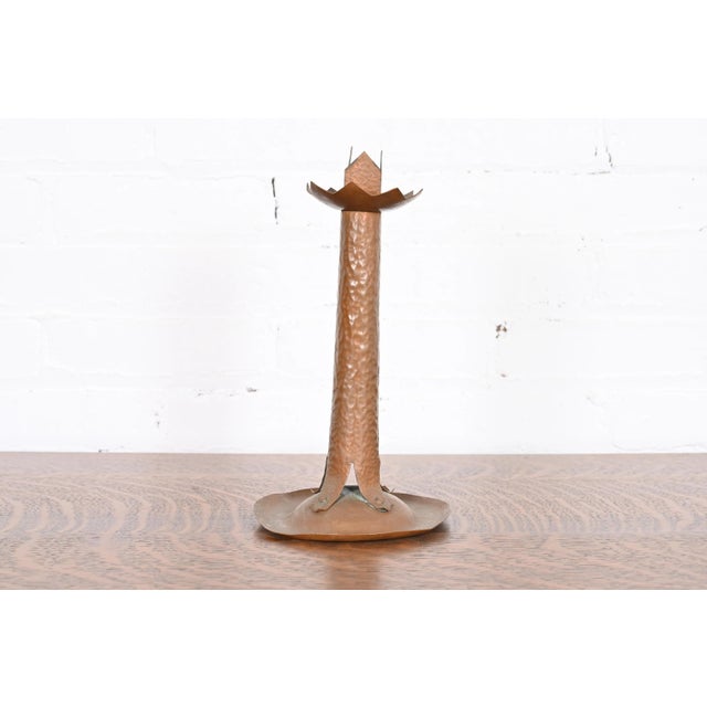 Arts & Crafts Antique Stickley Style Arts & Crafts Hammered Copper Candlestick, Circa 1900 For Sale - Image 3 of 13