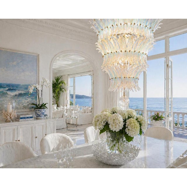 Italian Murano Glass Palmette Leaves Chandelier, 1980s For Sale - Image 3 of 18
