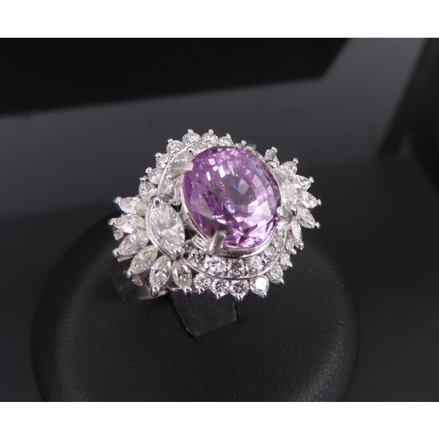 Late 20th Century 5.26ct Purple Sapphire Gia Heated Ceylon 1.43ct Diamond Platinum Ring, Size 7 For Sale - Image 12 of 18