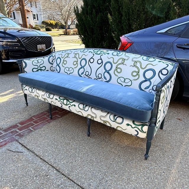 Sheraton Sofa with Schumacher Giove Upholstery Sssssssssssssso cool. This Sheraton sofa has experienced such a glow...