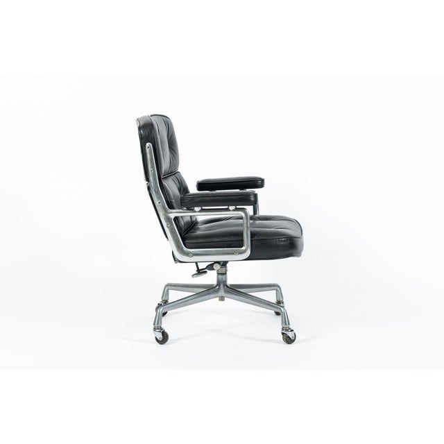 Metal Eames Time Life Executive Lobby Chair Herman Miller Black Leather Office Chair For Sale - Image 7 of 15