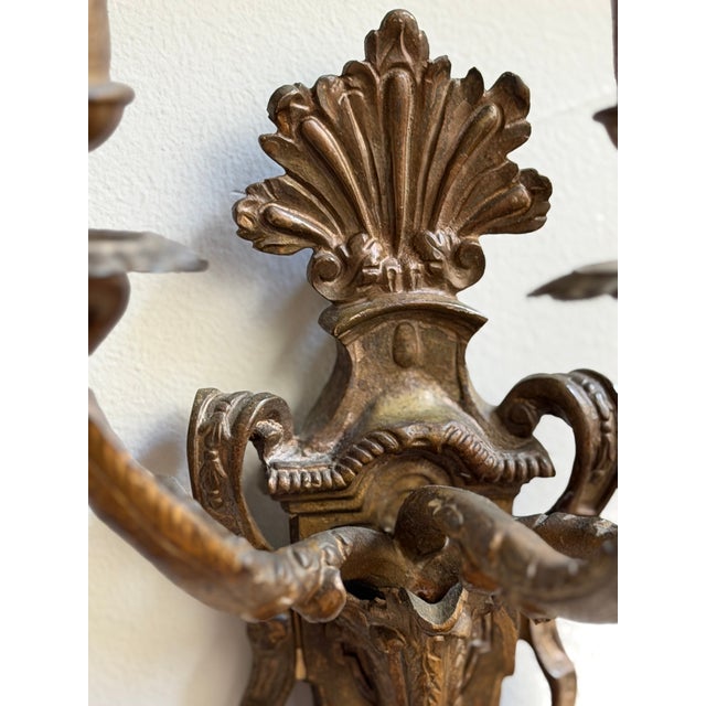 Antique 19th-Century Louis XVI Style Patinated Bronze Three-Light Wall Sconce For Sale - Image 4 of 13