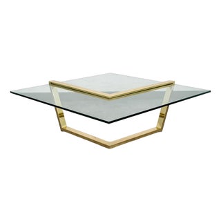 Mid Century Modern Coffee Table Square Large Brass Gold Glass 80s Vintage MCM For Sale