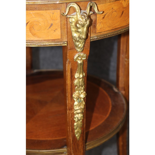 Wood French Louis XV Style Bronze Mounted Rams Head Marble Top End Table For Sale - Image 7 of 10