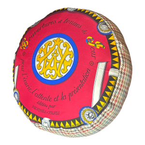 Hermes Couvertures Et Tenues Du Jour Red Vintage Silk Scarf Round Pillow 13"