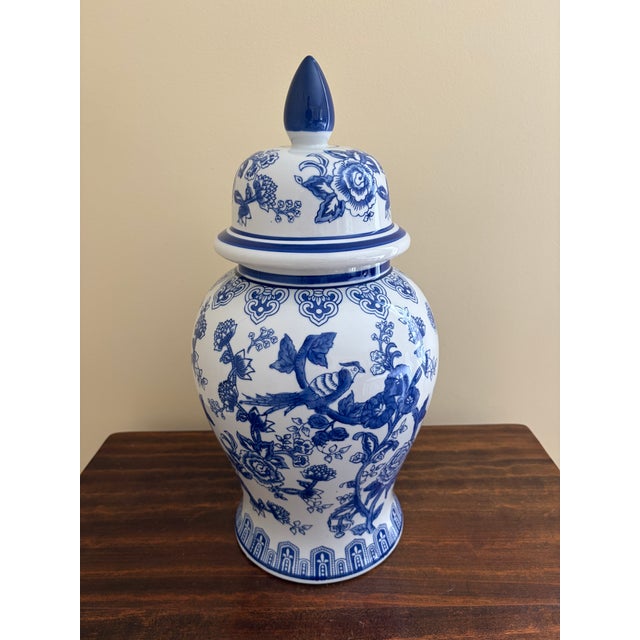 Late 20th Century Late 20th Century Chinoiserie Large Blue and White Porcelain Ginger Jar For Sale - Image 5 of 7