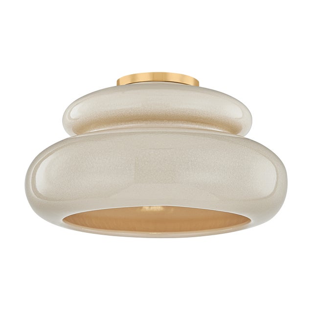 Mitzi Mitzi Pia 16 in. 1 Light Semi Flush in Aged Brass and Ceramic Butter Crackle Finish For Sale - Image 4 of 4