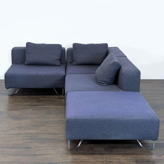 Modern Cb2 Modern Dark Blue Sectional Sofa With Chaise and Metal Legs For Sale - Image 3 of 9