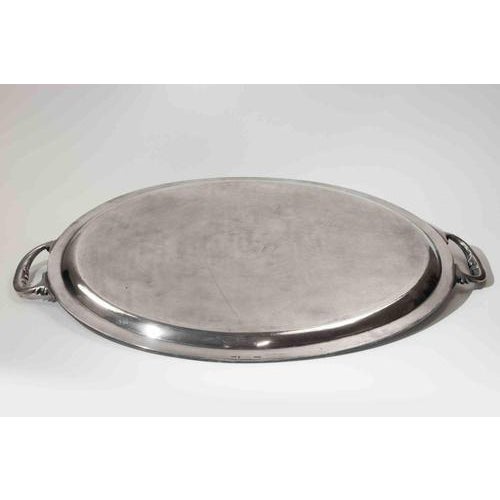 Gold Large Vintage Silver-Plated Oval Serving Tray with Ornate Handles from Christofle, 1970s For Sale - Image 8 of 9