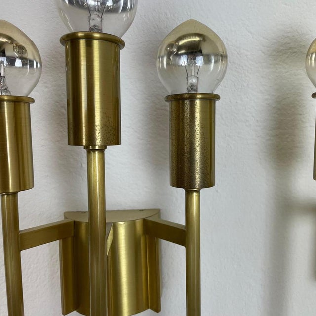 Metal Italian Brass Theatre Wall Light Sconces in the style of Gio Ponti, Stilnovo, Italy, 1970s, Set of 2 For Sale - Image 7 of 18