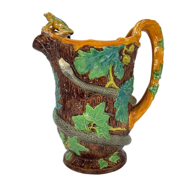 Samuel Alcock Majolica Large Ewer With Snake and Frog on Lip, English, Ca. 1855 For Sale - Image 13 of 13