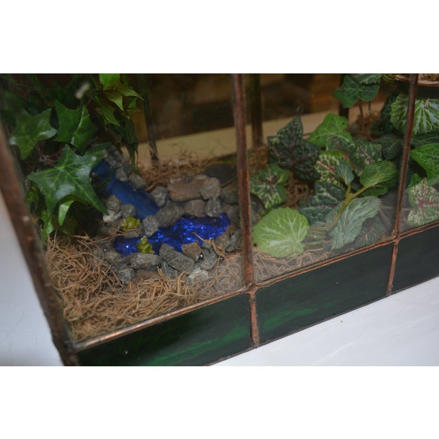 1970s Handcrafted Dome Top Stained Glass Terrarium Green & Copper W/ Single Door - Fairy Garden For Sale - Image 6 of 14
