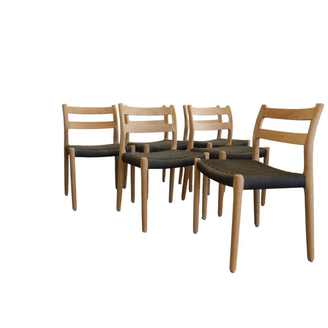 Model 84 Chairs in Oak with Black Cardboard Cord Wicker Seats by Niels Otto (N. O.) Møller for J. L. Møllers, 1960s, Set of 6 For Sale - Image 9 of 18