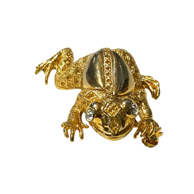 1950s Vintage Gold Tone Diamond Rhinestone Eye Frog Pin. For Sale - Image 5 of 9