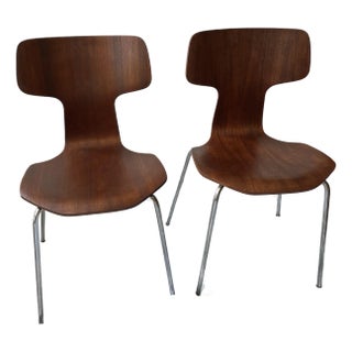 Fritz Hansen Denmark 1974 Plywood Hammer Stackable Chairs Set of 2 Refinished For Sale