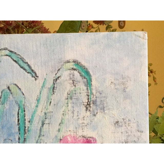 Vintage French Original Pink Floral Oil Painting For Sale In Boise - Image 6 of 10