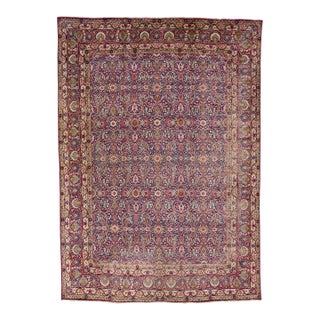 Antique Persian Kerman Handmade Wool Rug With Allover Multicolor Motif For Sale