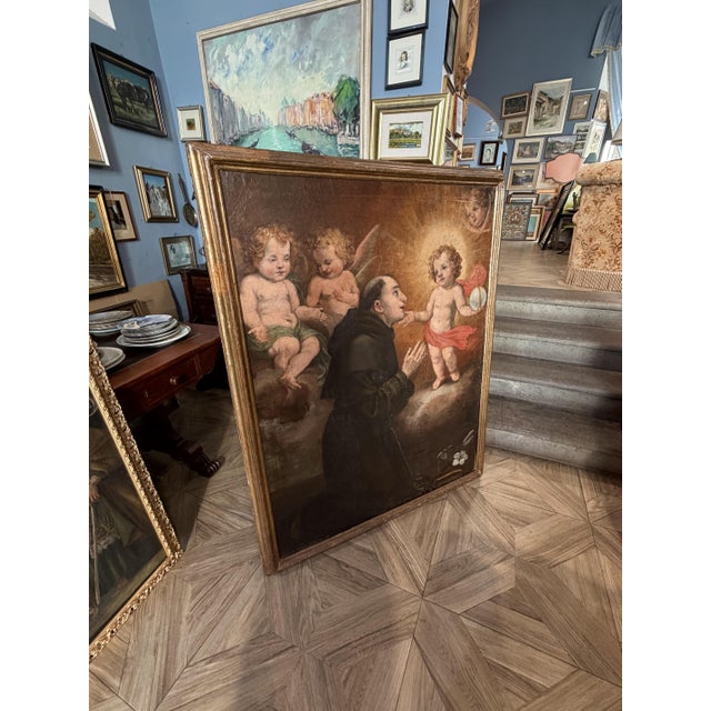 Apparition of the Baby Jesus to Saint Anthony of Padua, 1700s, Oil on Canvas For Sale - Image 3 of 8