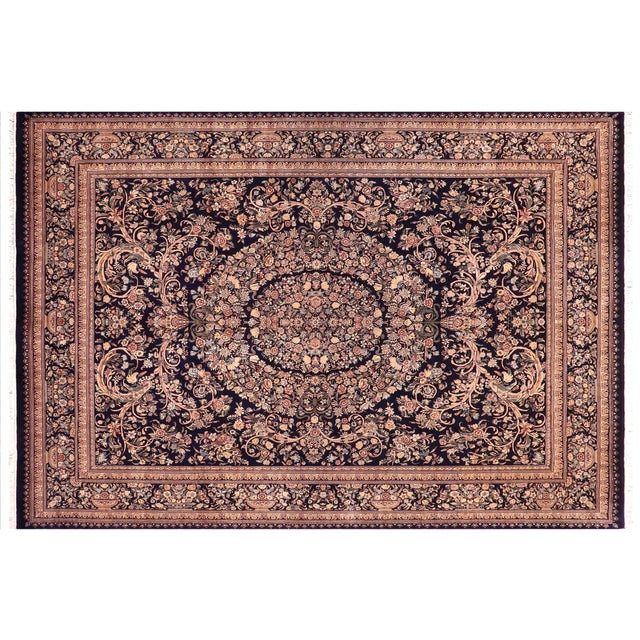 Blue Elegant Renaisance 1990's Pak-Persian Blue/Gold Wool Rug - 9'4'' X 11'9'' For Sale - Image 8 of 9