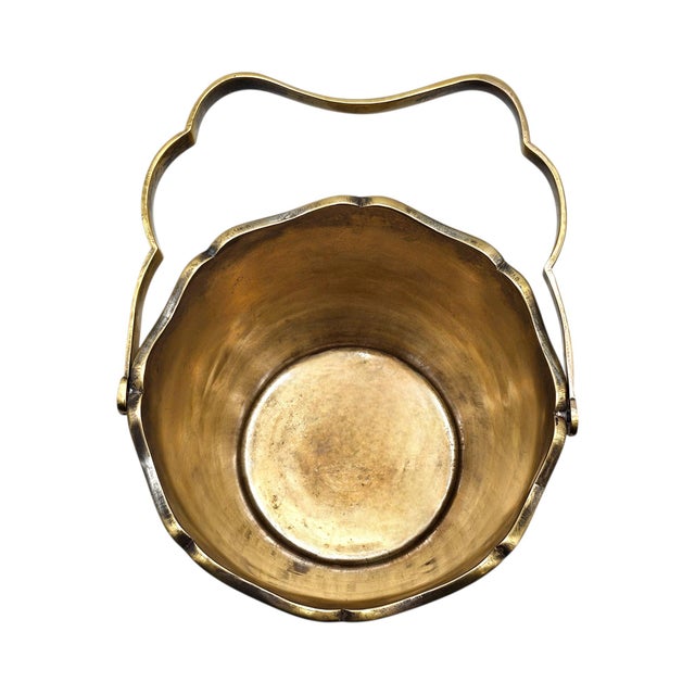 Brazilian Etched Brass Ice Bucket — Floral Engraved — Insert & Tongs 7.5" For Sale - Image 15 of 17