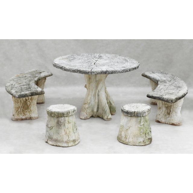 White French Faux Bois Garden Table, Benches and Stools, 1960s, Set of 5 For Sale - Image 8 of 8