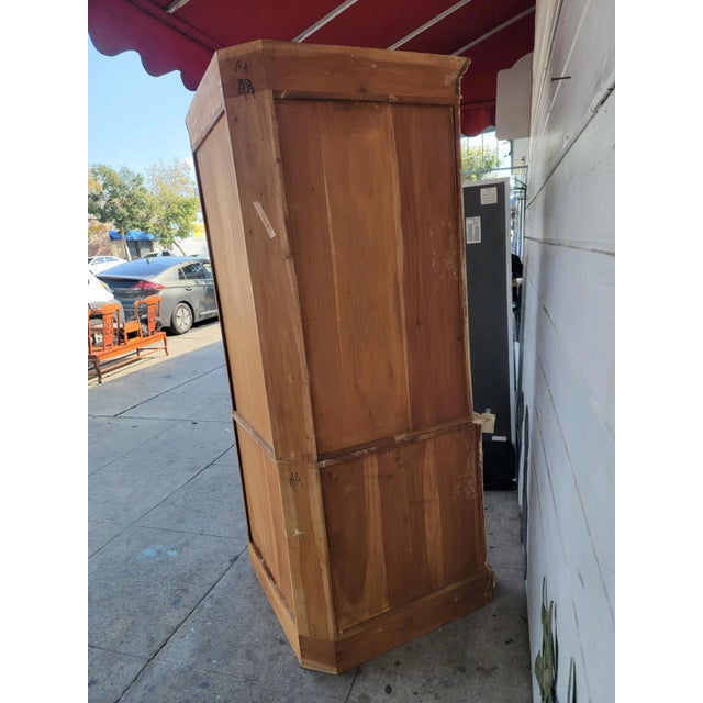 Beige 1980s Rustic Carved Wood Corner Hutch Cabinet For Sale - Image 8 of 18