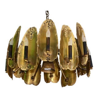 1970s Stunning Mid-Century Modern Brutalist Torch-Cut Brass Chandelier by Tom Greene for Feldman Lighting For Sale