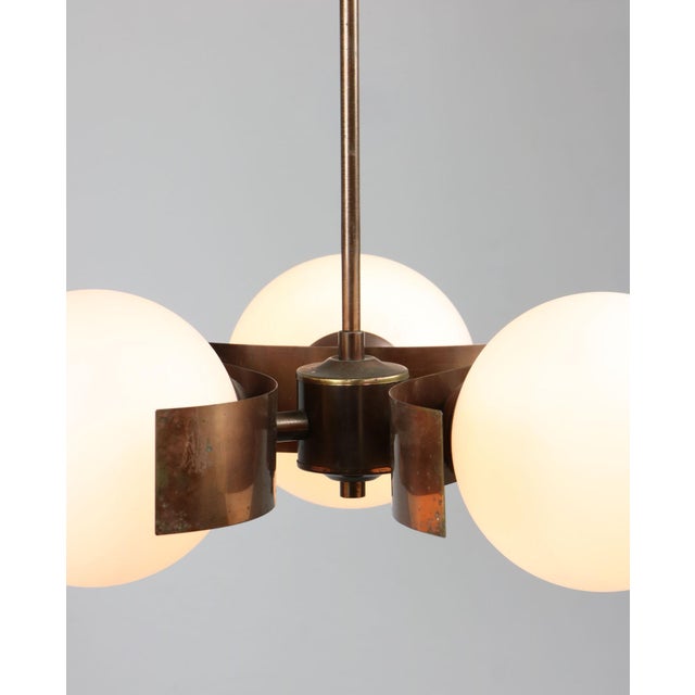 Vintage Italian Copper and Opaline Glass Chandelier For Sale - Image 12 of 18