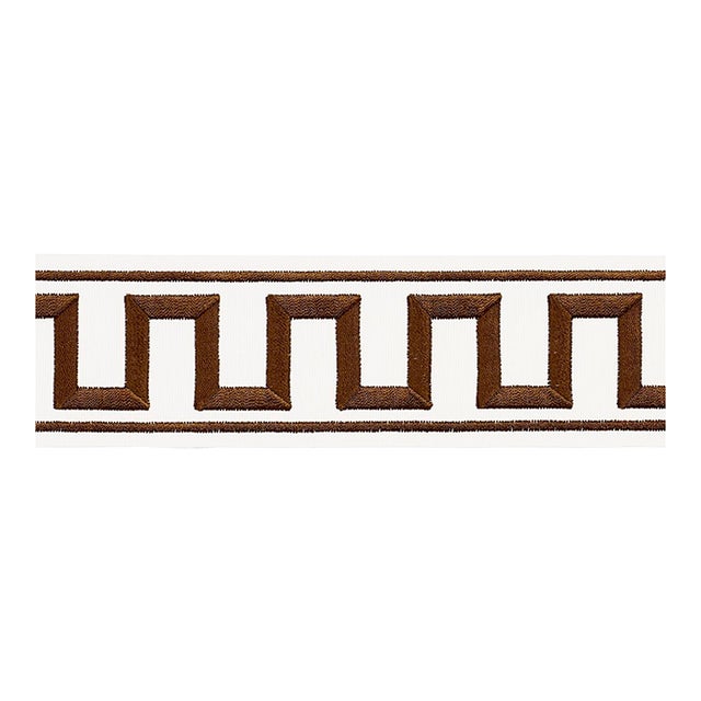 SAMPLE - Schumacher Greek Key Embroidered Tape In Brown For Sale