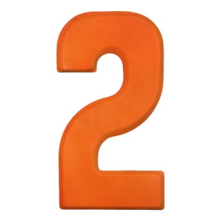1960s Rustic Neon Orange “2” Sign Beveled Number For Sale