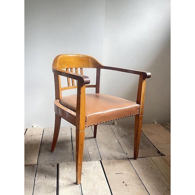 Swiss Art Deco Armchair with Brown Leather Seat, 1930s For Sale - Image 4 of 10