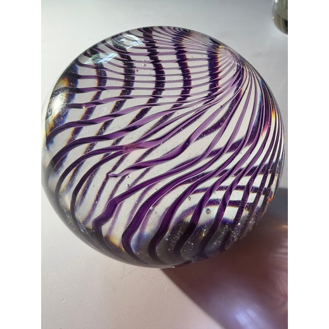 Vintage Hand-Blown Purple Ribbon Swirl Studio Art Glass Paperweight - 4" For Sale - Image 4 of 10