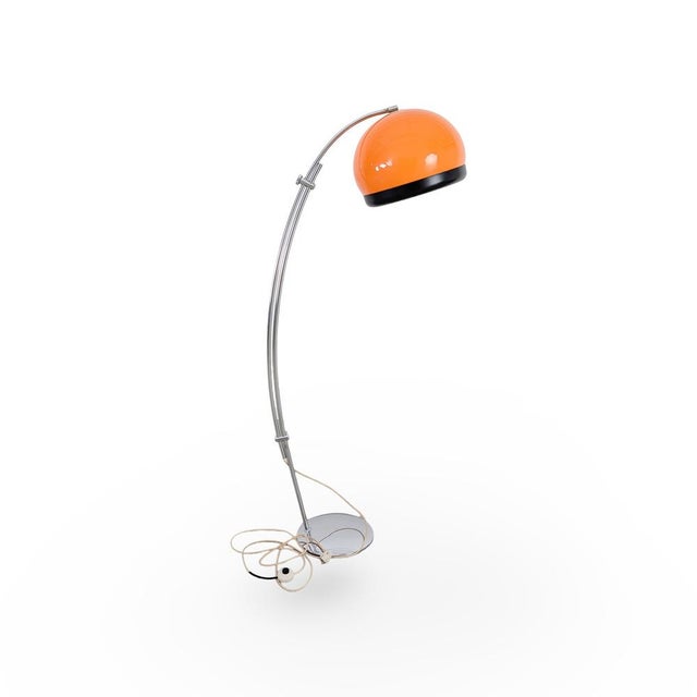 Postmodern Mid-Century Space Age Orange Floor Arc Lamp, 1970s For Sale - Image 3 of 12