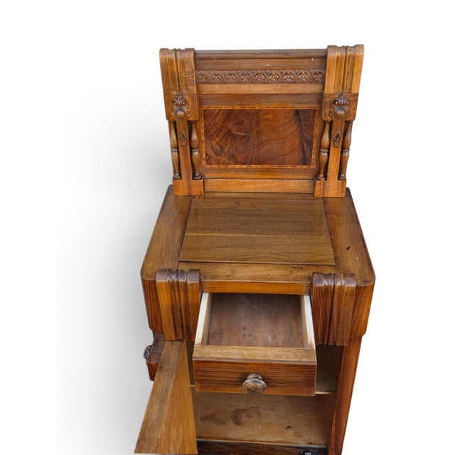 Pair of 1930 Walnut Nightstand American Art Deco Bedside Cabinet Refurbished For Sale - Image 10 of 18