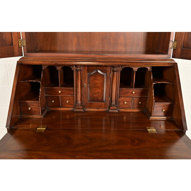 Wood Henkel Harris Georgian Solid Mahogany Drop Front Secretary Desk With Bookcase Hutch, 1969 For Sale - Image 7 of 18