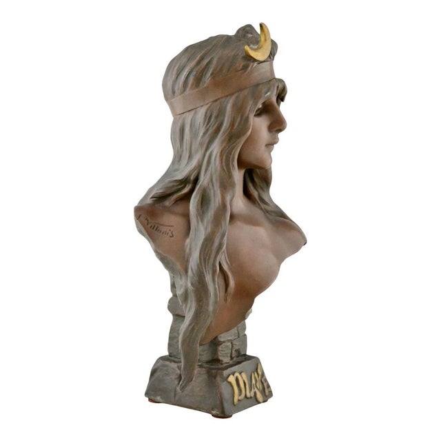 Emmanuel Villanis, Art Nouveau Diane Bust, 1900, Metal For Sale - Image 3 of 10