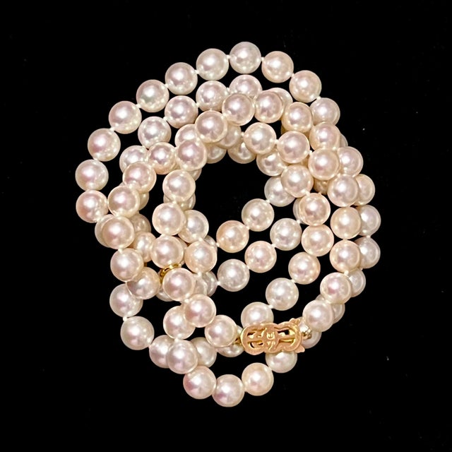 Metal 1990s Mikimoto Estate Akoya Pearl Necklace 36" 18k Y Gold 9 Mm Certified For Sale - Image 7 of 9