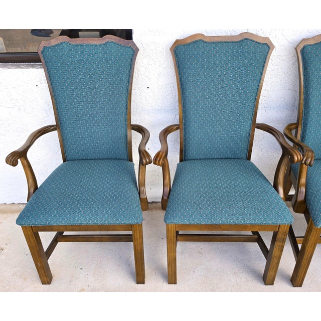 Wood Vintage American of Martinsville Chippendale Dining Armchairs Teal Set of 8 For Sale - Image 7 of 15