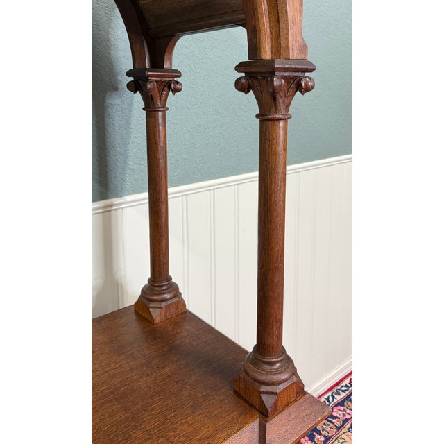Antique French Gothic Revival Statuary Niche Cabinet Pedestal Altar Oak Late 19c For Sale - Image 9 of 18