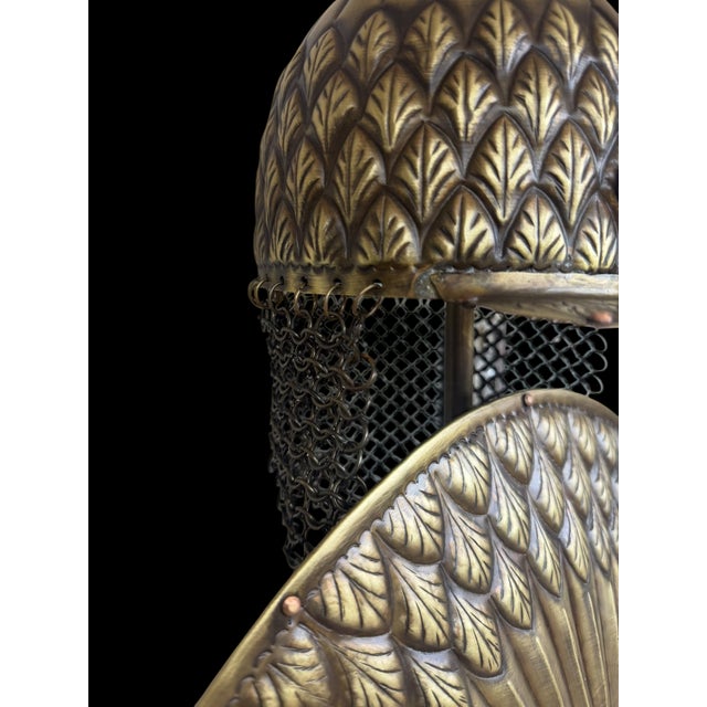 Turkish Brass Leaf Motif Helmet Shield Set For Sale - Image 4 of 15